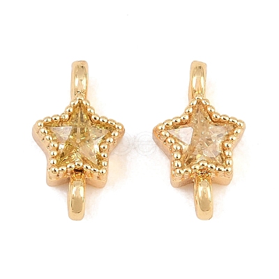 Brass Pave Yellow Cubic Zirconia Connector Charms KK-CBA2DE6-04G-11-1