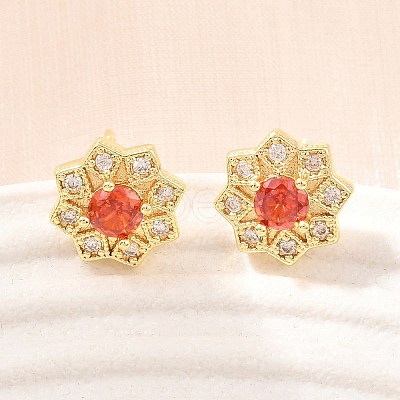 Brass Micro Pave Cubic Zirconia Stud Earrings for Women KK-A305-03G-05-1
