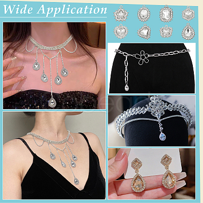 40Pcs 8 Styles Alloy Rhinestone Pendants ALRI-NB0001-19P-1