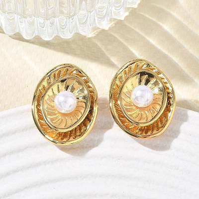 304 Stainless Steel & ABS Plastic Pearl Stud Earrings SA-CBA2696-37G-1
