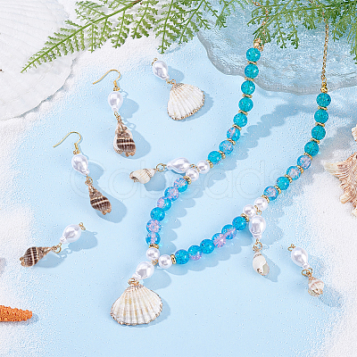 8Pcs 4 Styles Natural Spiral Shell Pendants and ABS Plastic Imitation Pearl Beads PALLOY-PH01748-1