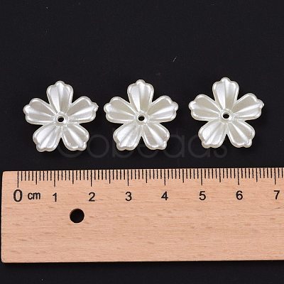 5-Petal Flower ABS Plastic Imitation Pearl Bead Caps OACR-R016-21-1