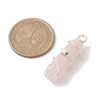 Natural Rose Quartz Double Terminal Pointed Pendants PALLOY-JF02673-03-1