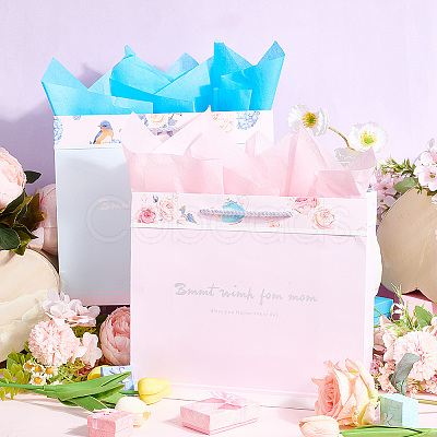 2Pcs 2 Colors Valentine's Day Theme Flower Printed Rectangle Paper Bags with Rope Handle ABAG-SP0001-27-1