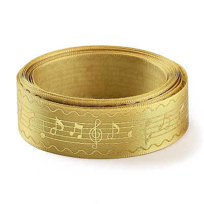 15 Yards 3 Colors Single Face Gold Stamping Polyester Satin Ribbon SRIB-XCP0001-22-1