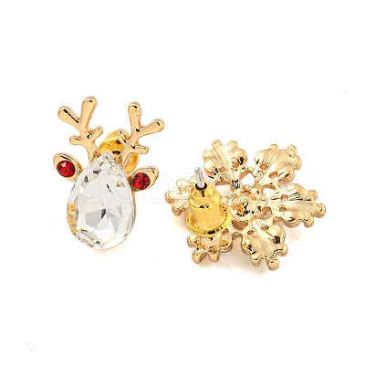 Christmas Alloy Colorful Rhinestone & Plastic Asymmetrical Stud Earrings for Women EJEW-M256-02B-G-1