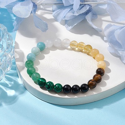 8mm Round Natural Tiger Eye & Topaz Jade & Golden Sheen Obsidian & Quartz Crystal & Green Aventurine & Amazonite BJEW-JB10624-01-1