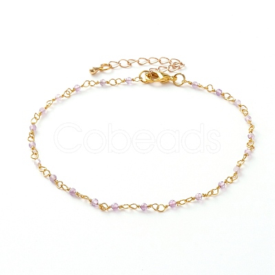 Faceted Round Natural Gemstone Beaded Anklets AJEW-AN00360-1