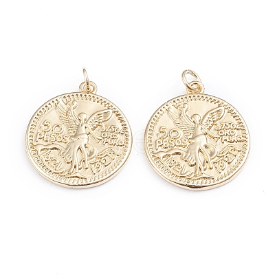 Brass Coin Pendants X-ZIRC-I042-03G-1