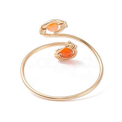 Round Natural Gemstone Braided Open Cuff Ring RJEW-JR00503-1