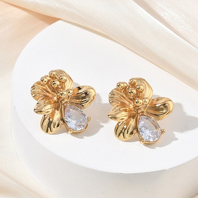 Valentine's Day 304 Stainless Steel Cubic Zirconia Stud Earrings for Women EJEW-F411-01G-02-1