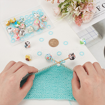 20Pcs 10 Colors Cornerless Cube Flower Printed Silicone Knitting Needle Stoppers DIY-GO0001-90-1