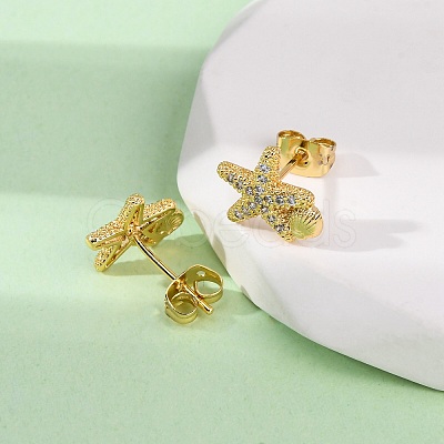 Brass Micro Pave Clear Cubic Zirconia Earrings EJEW-D328-03G-02-1