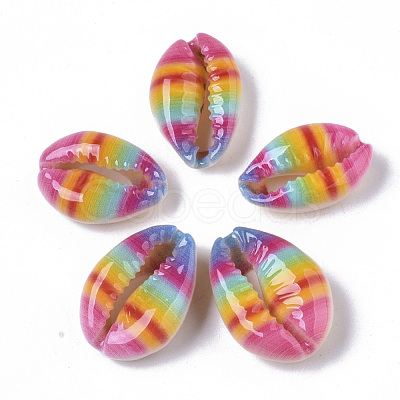Printed Natural Cowrie Shell Beads SSHEL-R047-01-A06-1