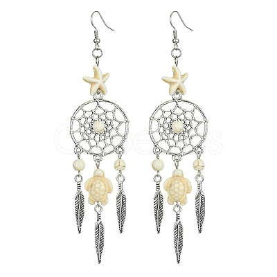 Web with Feather Alloy Chandelier Earrings EJEW-JE05464-02-1