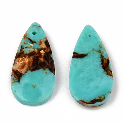 Assembled Natural Bronzite and Synthetic Turquoise Pendants G-N330-018-1