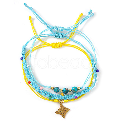 3Pcs 3 Styles Natural Imperial Jasper & Glass Round Beads Braided Bead Bracelets & Brass Triqueta Charm Bracelets Set IA6330-1-1