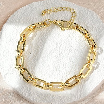 Brass Rectangle Link Chain Bracelets for Women Men BJEW-K273-08G-1