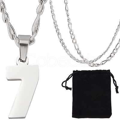 1Pc 304 Stainless Steel Figaro Chain Number Pendant Necklaces NJEW-BBC0001-28D-P-1