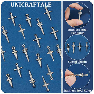 24Pcs 4 Styles 304 Stainless Steel Pendants STAS-UN0060-02-1