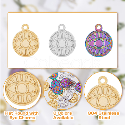18Pcs 3 Colors 304 Stainless Steel Pendants STAS-DC0013-14-1
