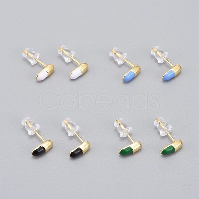 Brass Enamel Stud Earrings EJEW-L231-66-1