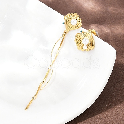 304 Stainless Steel Rhinestone Shell Shape Stud Earrings LS-EJEW-A138-01G-1