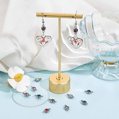 24Pcs 12 Colors 304 Stainless Steel Rhinestone Connector Charms STAS-SC0004-34-1