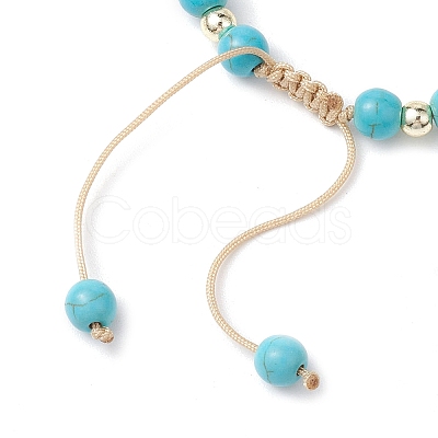 Adjustable Dyed Synthetic Turquoise & Shell Pearl Braided Bead Bracelets BJEW-JB10513-02-1