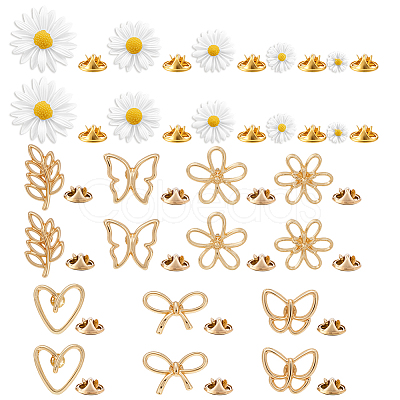 24Pcs 12 Style Resin & Alloy Brooches JEWB-GA00007-1