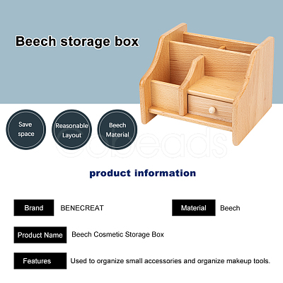 Beech Wood Cosmetic Drawer Storage Organizer Box OBOX-WH0004-13-1