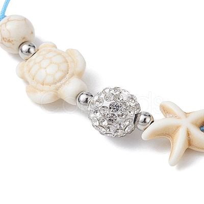 Starfish & Turtle Synthetic Turquoise(Dyed & Heated) and Magnesite Braided Bead Bracelets BJEW-JB09818-02-1