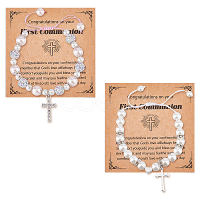 FIBLOOM 2Pcs 2 Style Cross fleury Charm Bracelets Set BJEW-FI0001-80-1