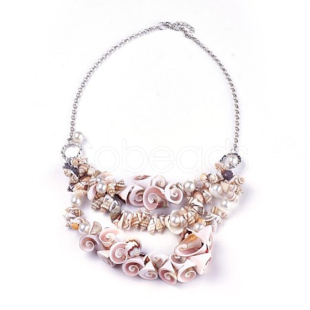 Shell Bib Statement Necklaces NJEW-WH0004-01P-1
