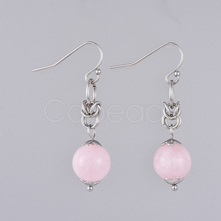 Natural Rose Quartz Dangle Earrings EJEW-JE03934-01-1