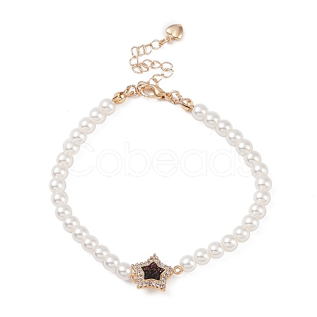 Brass Pave Clear Cubic Zirconia Star Link Chain Bracelets BJEW-M321-01C-1