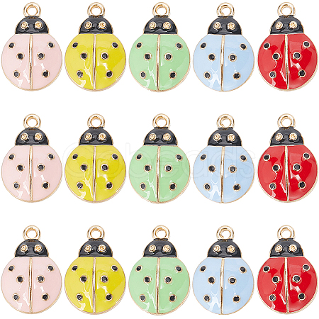 SUNNYCLUE 30Pcs 5 Colors Alloy Enamel Pendant Rhinestone Settings ENAM-SC0004-91-1