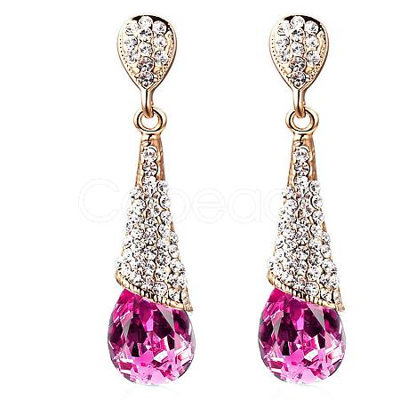 Real 18K Gold Plated Brass Rhinestone Teardrop Stud Earrings EJEW-EE0001-232D-1