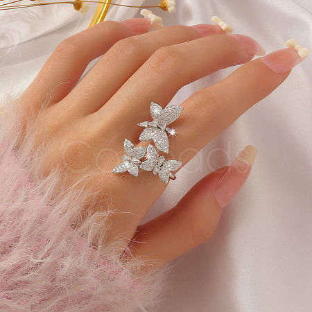 Brass Micro Pave Cubic Zirconia Cuff Rings for Women FS-WGE5C54-01-1