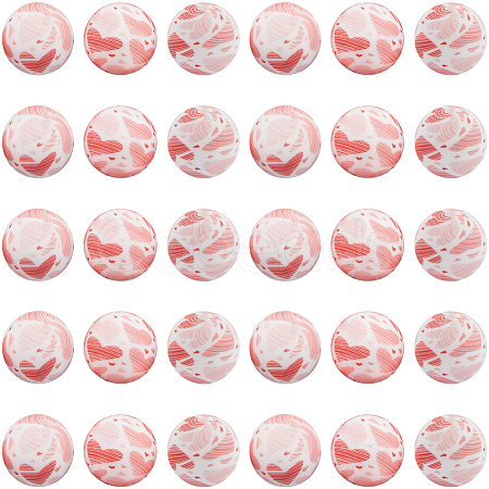30pcs Round with Paw Pattern Silicone Focal Beads SIL-SC0002-03C-1