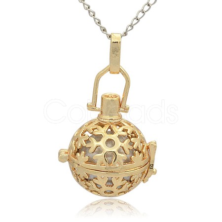 Golden Tone Brass Hollow Round Cage Pendants KK-J232-10G-1