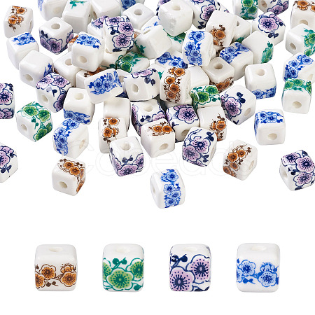 72Pcs 4 Color Handmade Porcelain Ceramic Beads Strands PORC-FW0001-01-1