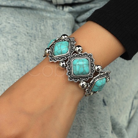 Bohemia Style Alloy Rhombus Beaded Stretch Bracelet BJEW-H327-05AS-1