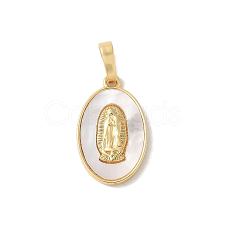 Brass Pave Natural White Shell Pendants KK-S522-07C-G-1