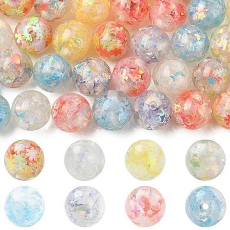 14Pcs 7 Colors Transparent Resin with Paillette Beads RESI-YW0006-12-1