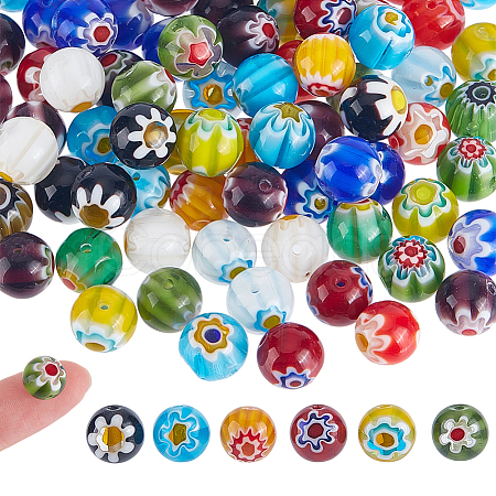 2 Strands Handmade Millefiori Glass Round Bead Strands K-HY0001-05-1