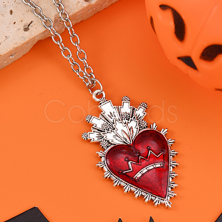 Halloween Alloy Dark Red Enamel Pendant Necklaces for Men Women Kids XF6660-2-1