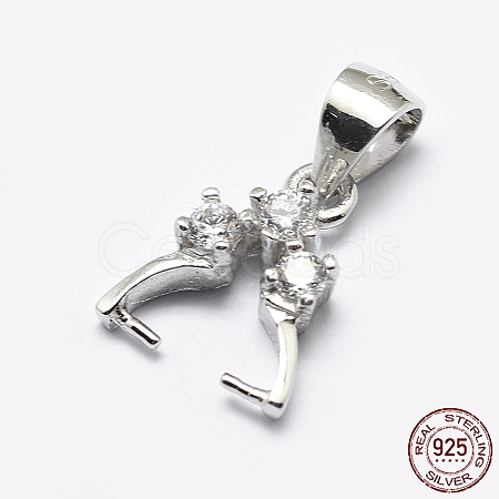 Anti-Tarnish Rhodium Plated 925 Sterling Silver Micro Pave Cubic Zirconia Pendant Bails STER-P034-30P-1