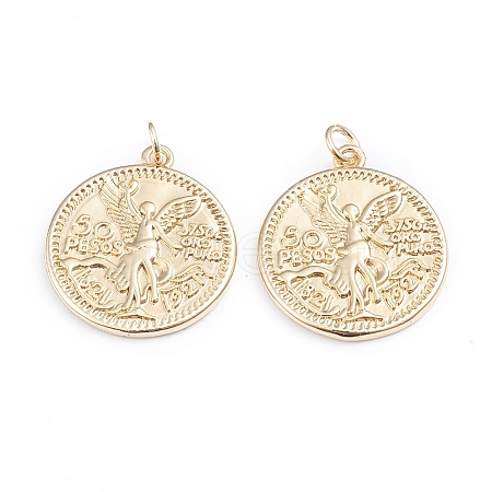 Brass Coin Pendants X-ZIRC-I042-03G-1