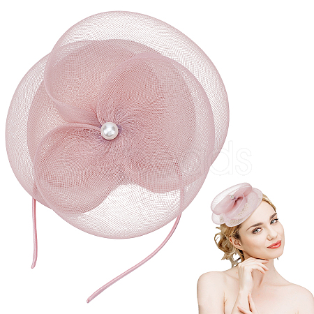 Fascinators Flower Mesh Feathers Organza Hat on a Hair Band Party Headwear for Girls and Women OHAR-WH0014-19A-1